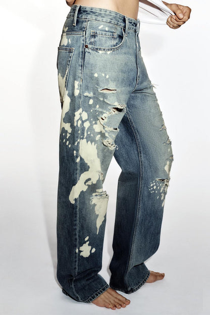TRF MID-WAIST BOYFRIEND SPLATTER JEANS