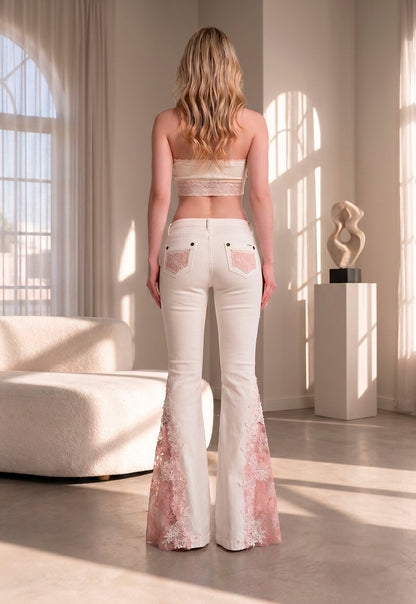 Lace Flare Jeans – Ivory & Midnight – Ultra Stretch Couture 🔥