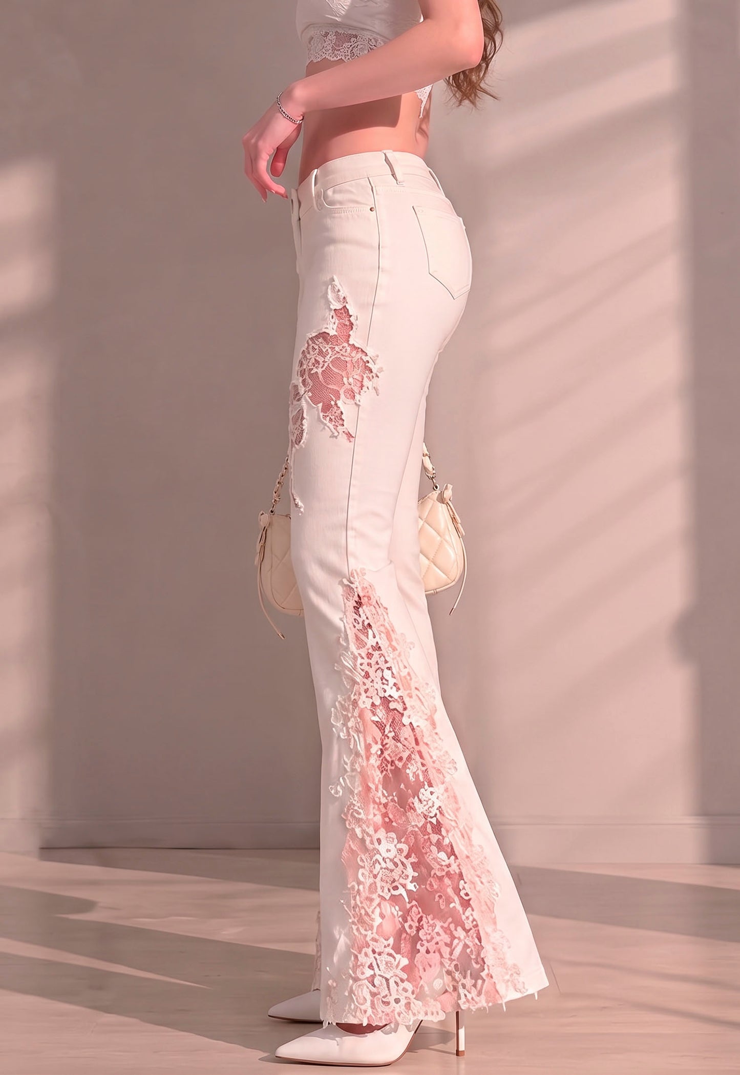 Lace Flare Jeans – Ivory & Midnight – Ultra Stretch Couture 🔥