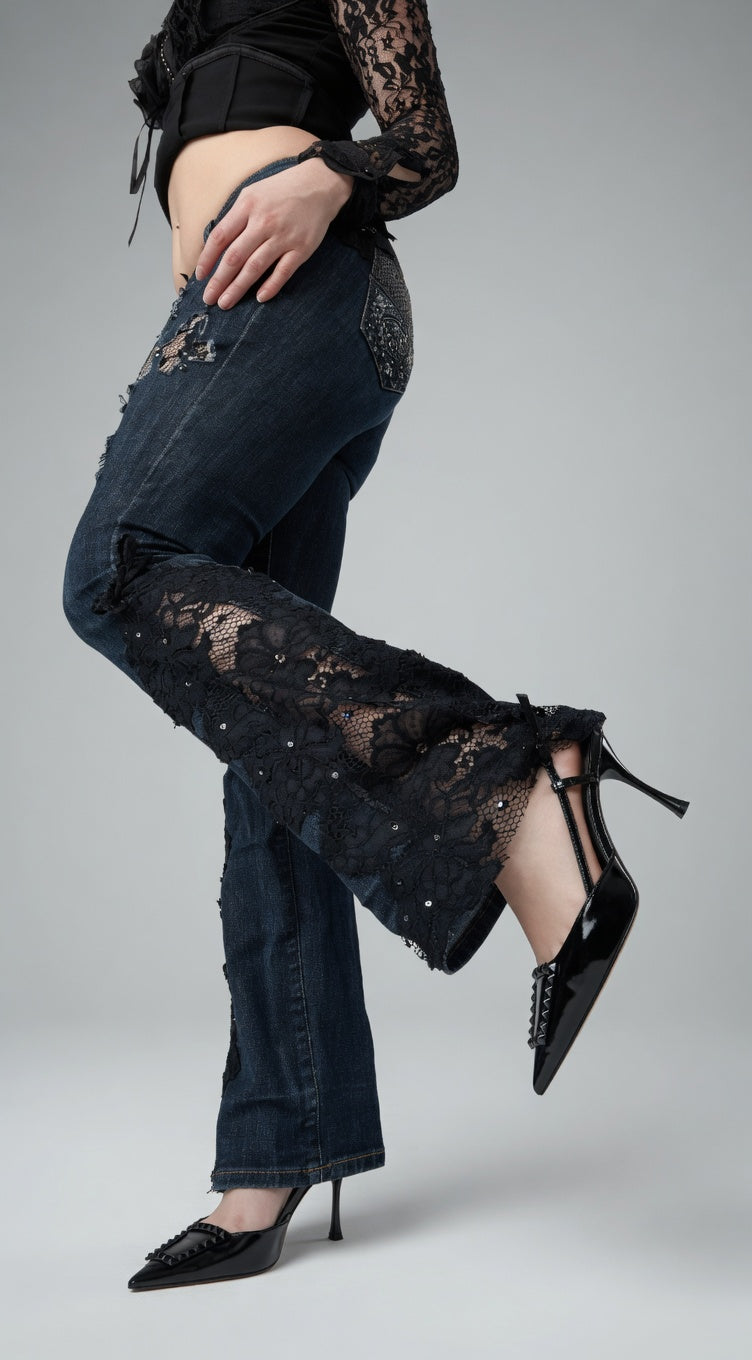 Midnight Lace Flare Jeans – Luxury Comfort, Signature Lace 🔥
