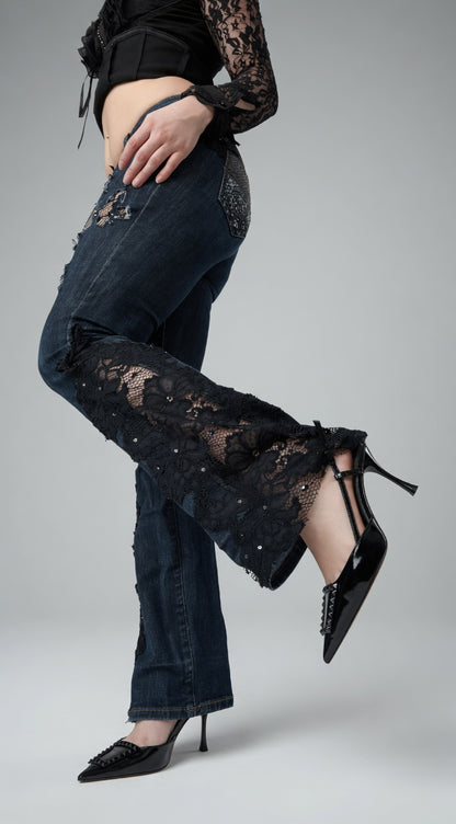 Midnight Lace Flare Jeans – Luxury Comfort, Signature Lace 🔥