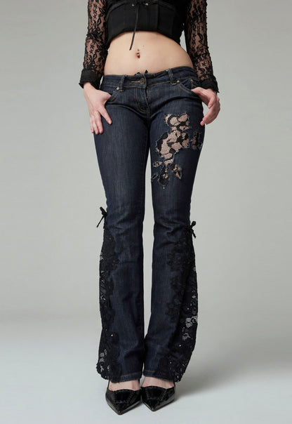Lace Flare Jeans – Ivory & Midnight – Ultra Stretch Couture 🔥
