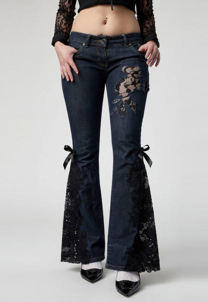 Lace Flare Jeans – Ivory & Midnight – Ultra Stretch Couture 🔥