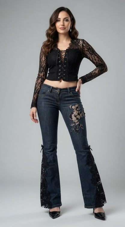 Midnight Lace Flare Jeans – Luxury Comfort, Signature Lace 🔥