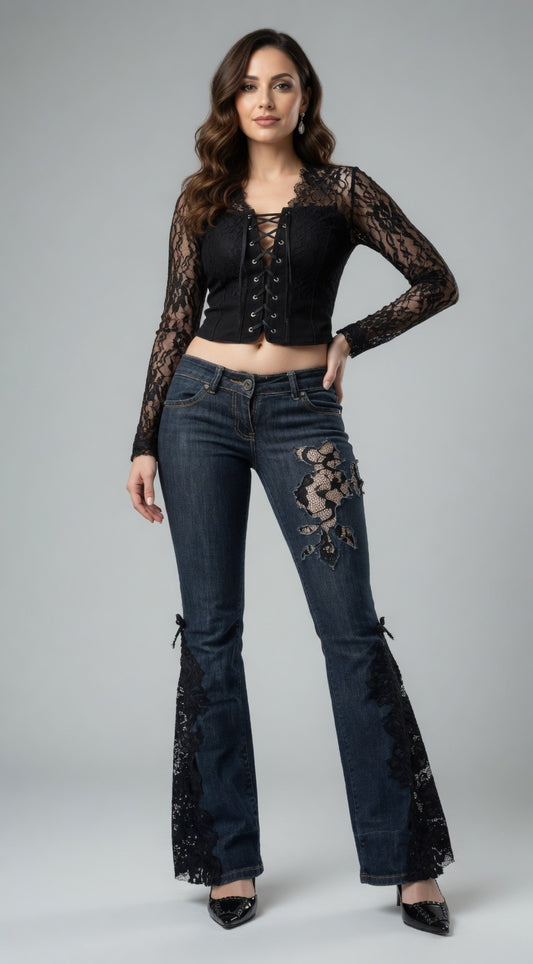 Midnight Lace Flare Jeans – Luxury Comfort, Signature Lace