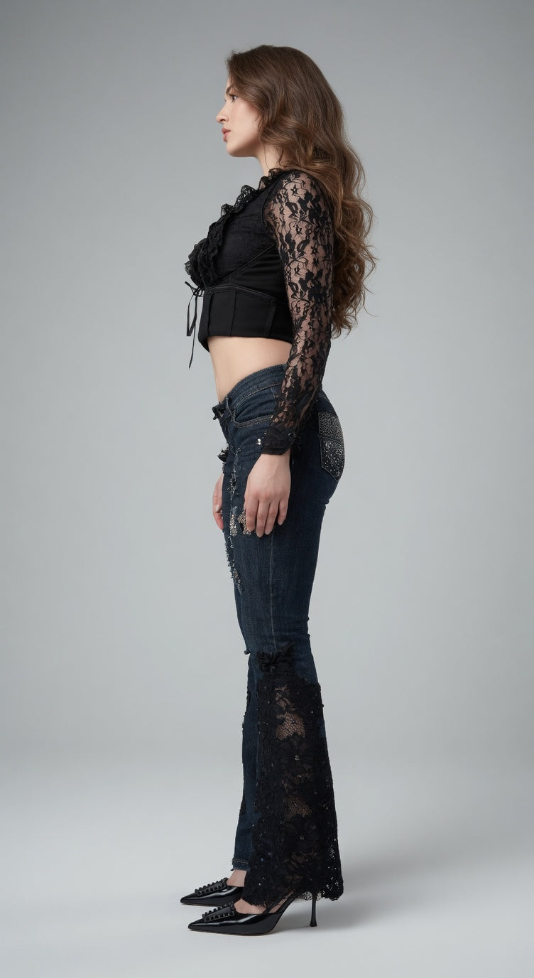 Midnight Lace Flare Jeans – Luxury Comfort, Signature Lace 🔥