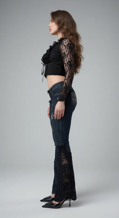 Midnight Lace Flare Jeans – Luxury Comfort, Signature Lace 🔥